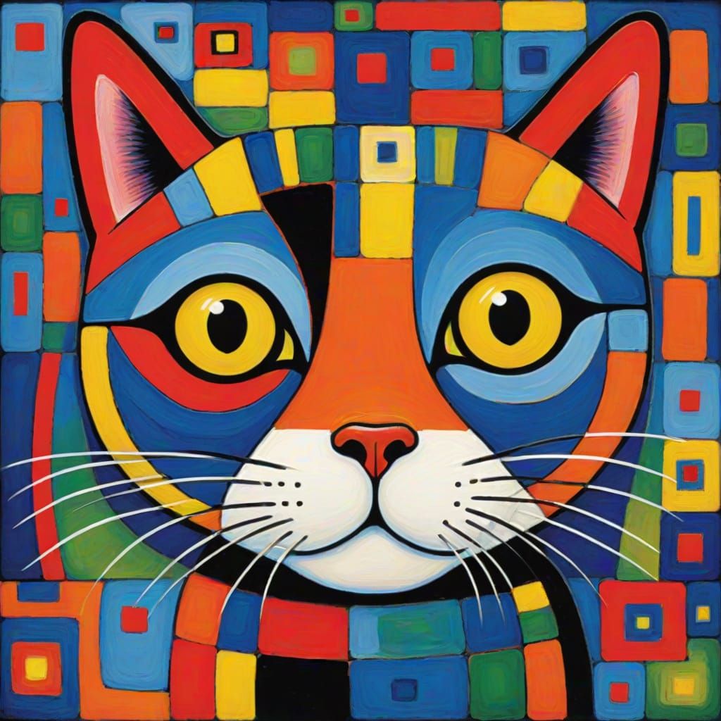 A square cat, painted by Hundertwasser