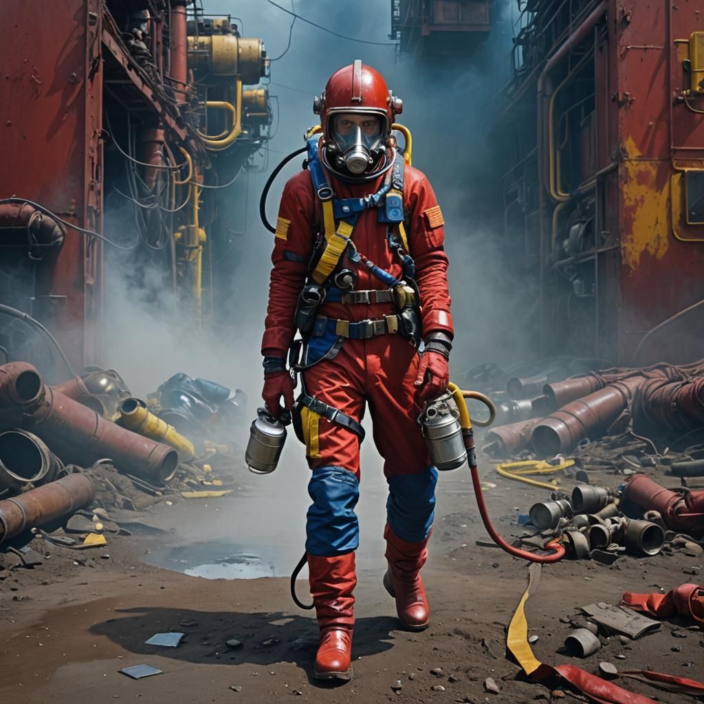 Futuristic Portrait: Person in Red Down Suit