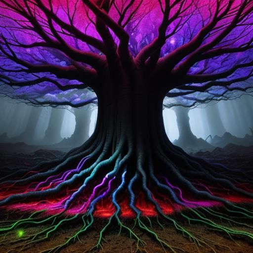 Rainbow Tree Roots Glow Underground