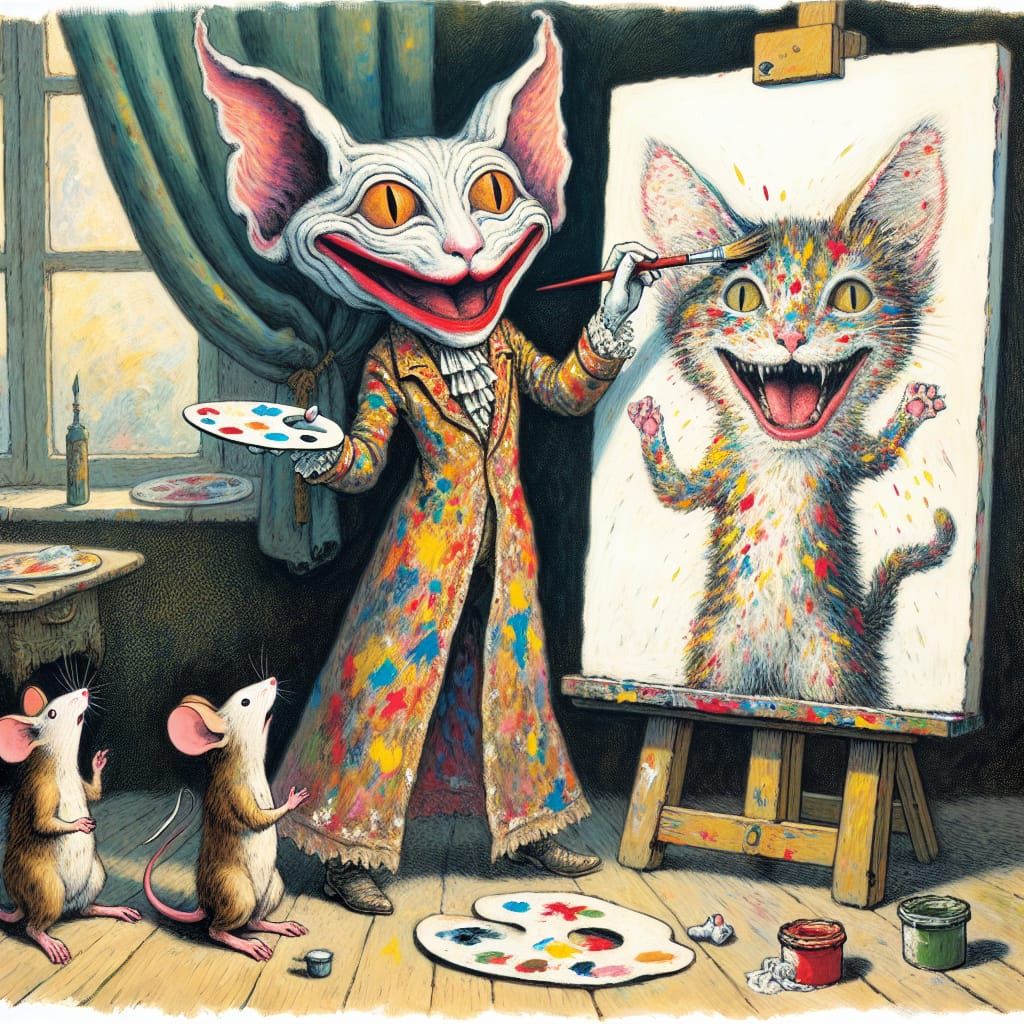 Post-Impressionist Painter Creates Smiling Cat Artwork