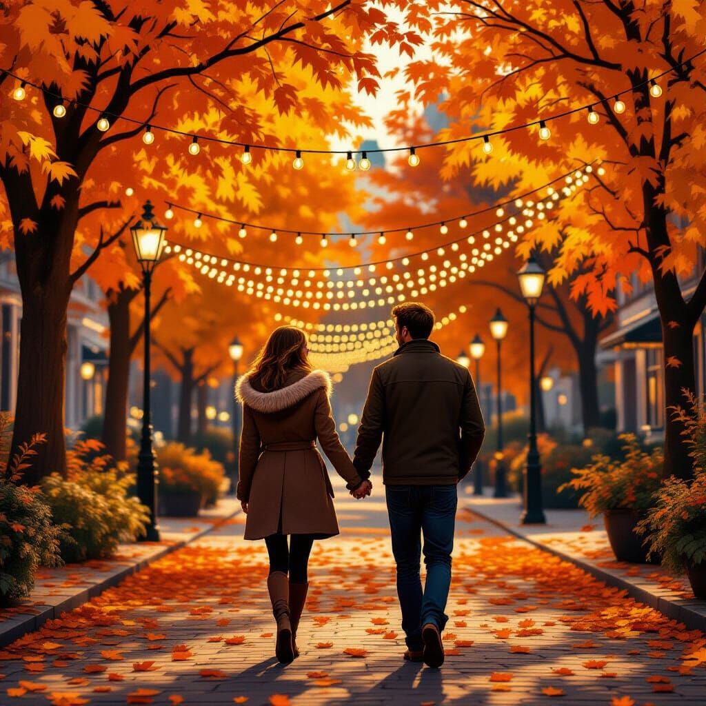 Romantic Autumn Date in Digital Painting Style