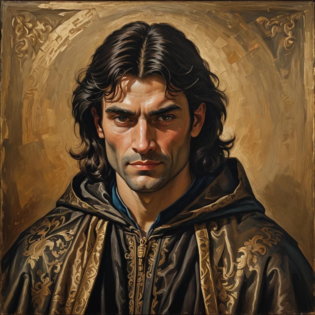 Renaissance Portrait of a Muscular Man with Velvet Cloak