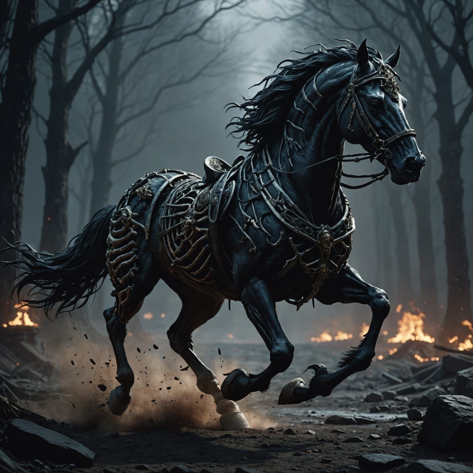 Skeleton Horse Galloping Through the Darkness