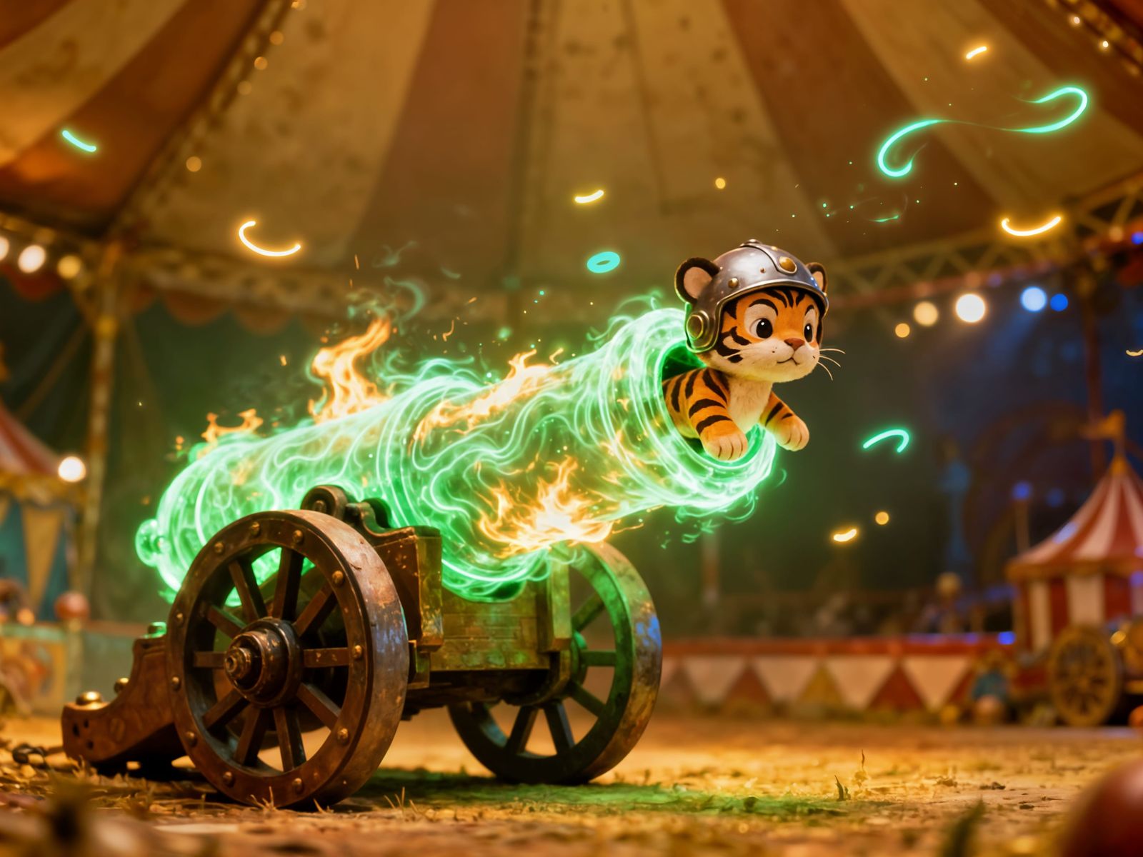 Cute Tiger Performer Emerges From Glowing Energy Cannon