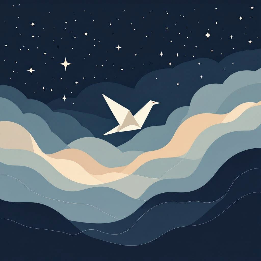 Paper Bird Soaring Through Cosmic Landscape
