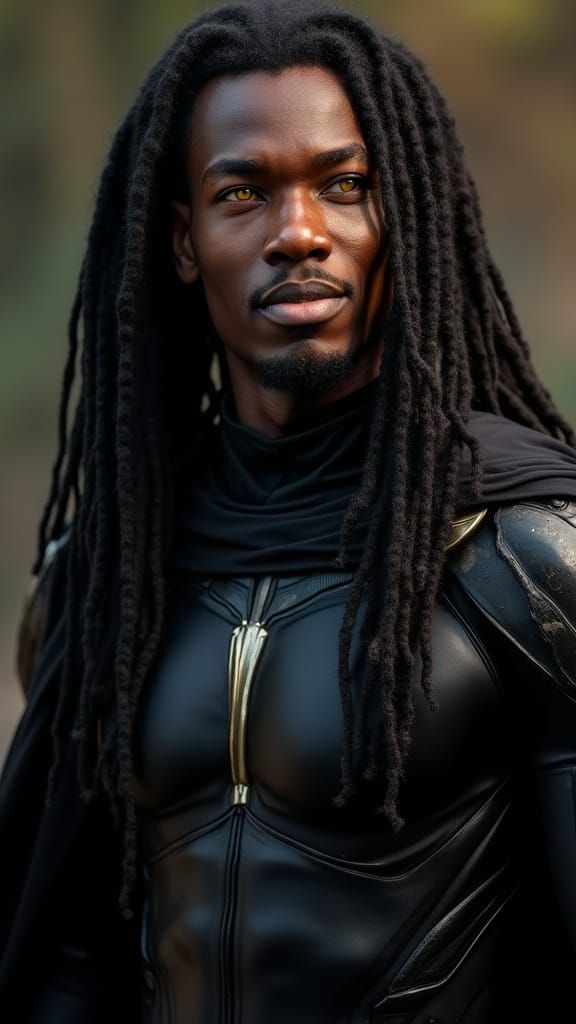 Majestic African Hero in High-Tech Black Uniform