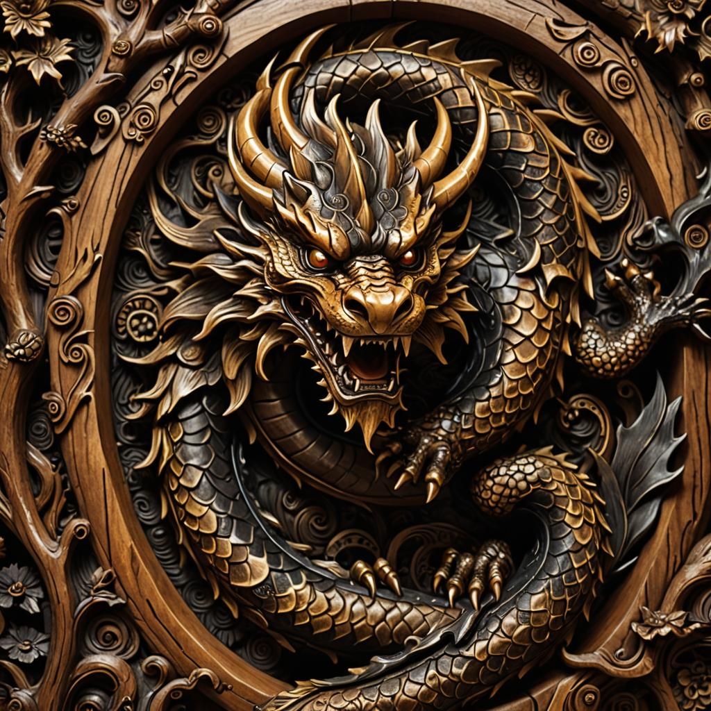 Fantasy Dragon Wood Carving in Netsuke Style
