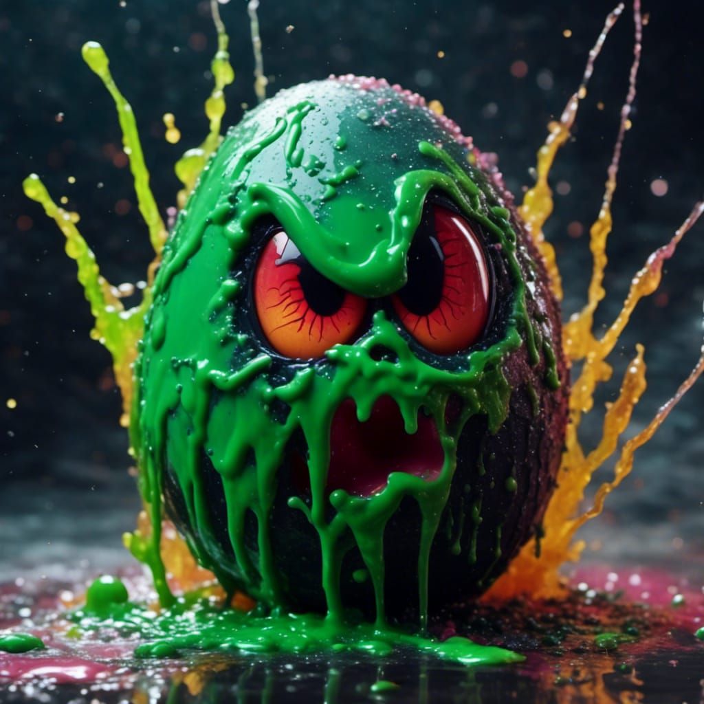 Angry Slime Covered Egg in Comic Book Style