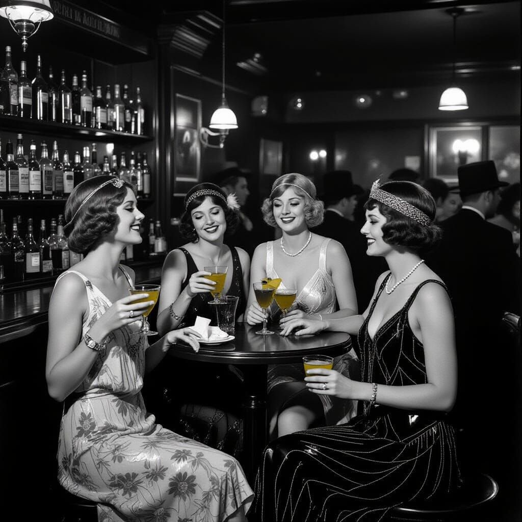 Roaring Twenties Bar Scene with Dancing Women