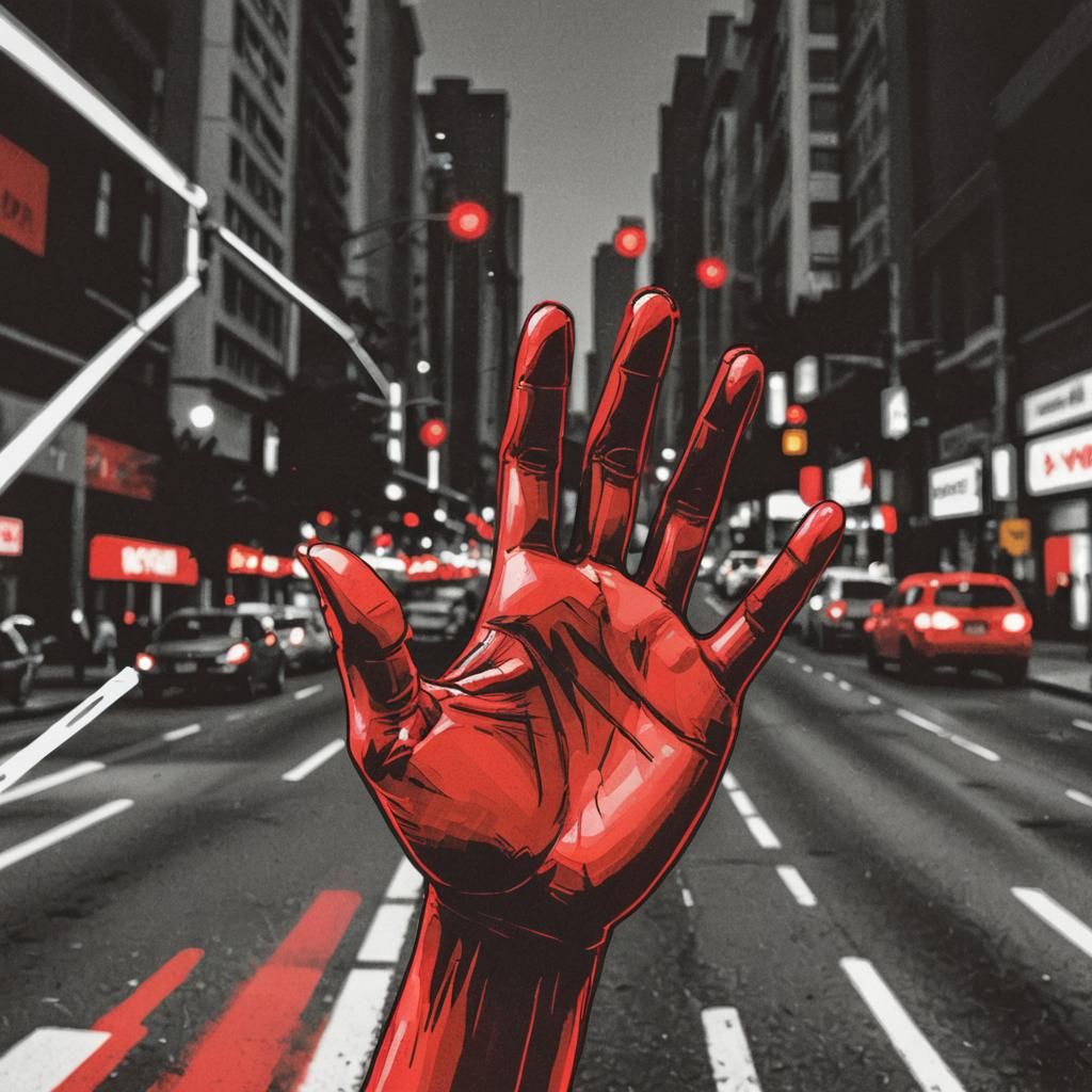 Macro Stop Hand in Vibrant Pop Art Style