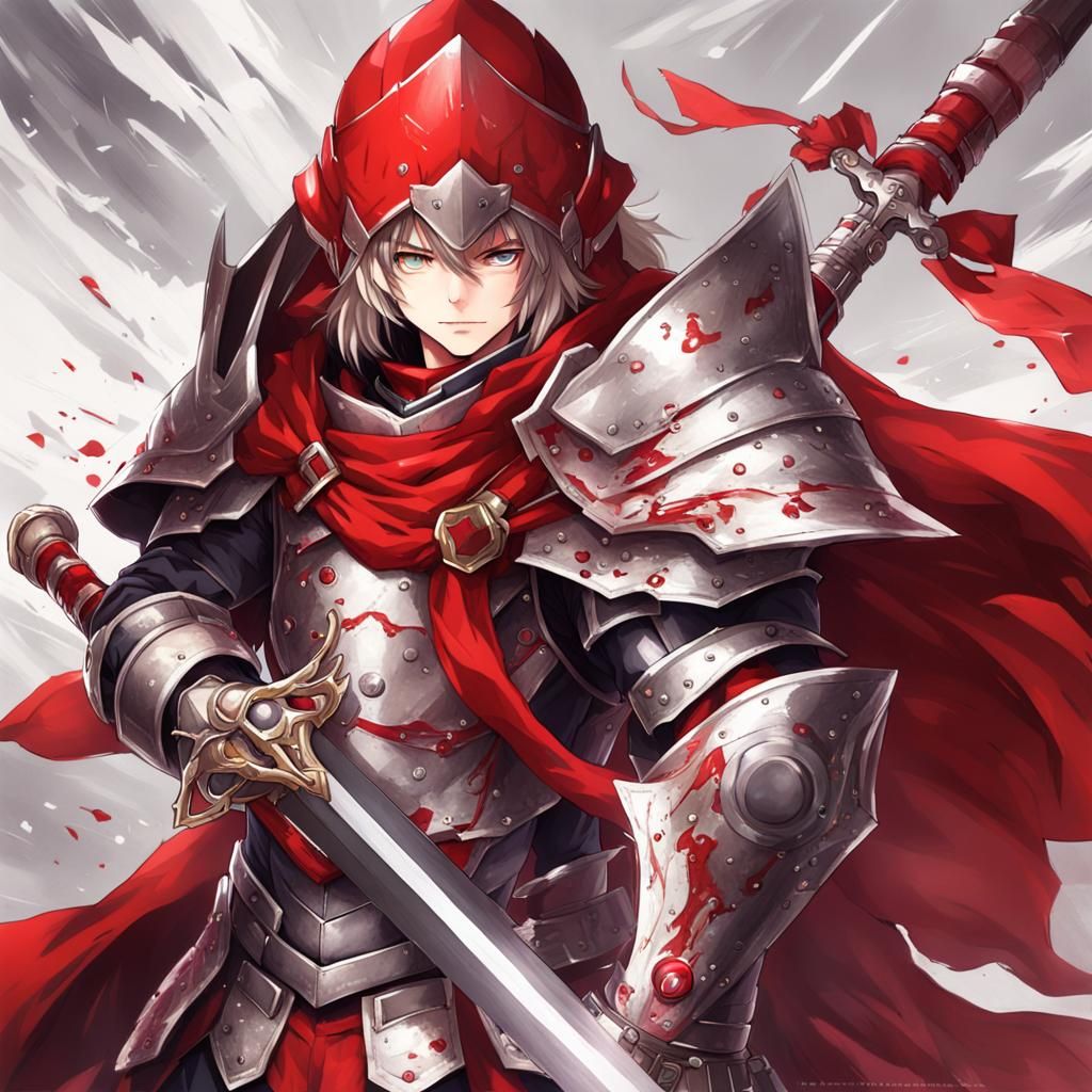 Armored Knight with Sword in Anime Style