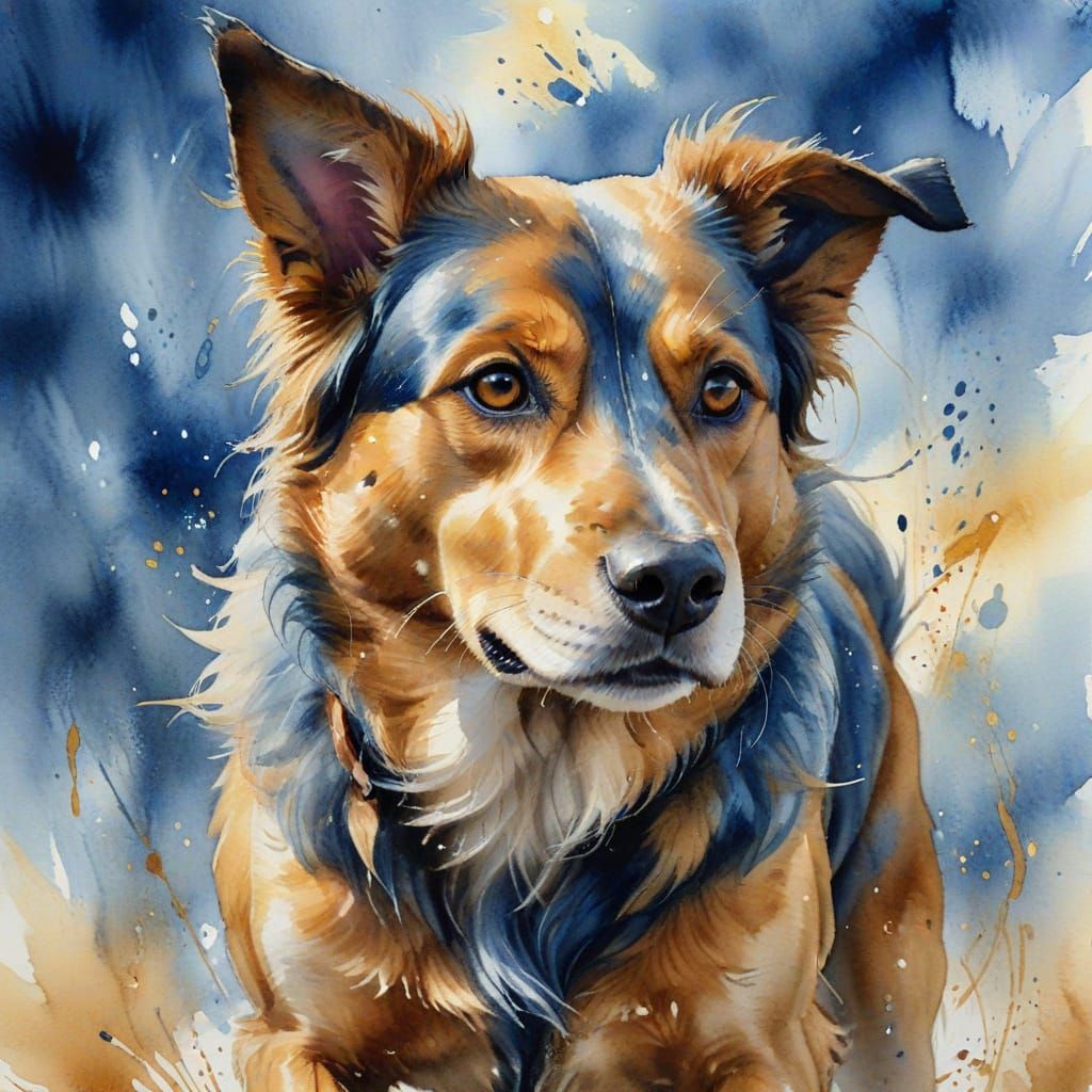 Magnificent Dog Running in Expressive Watercolour Style