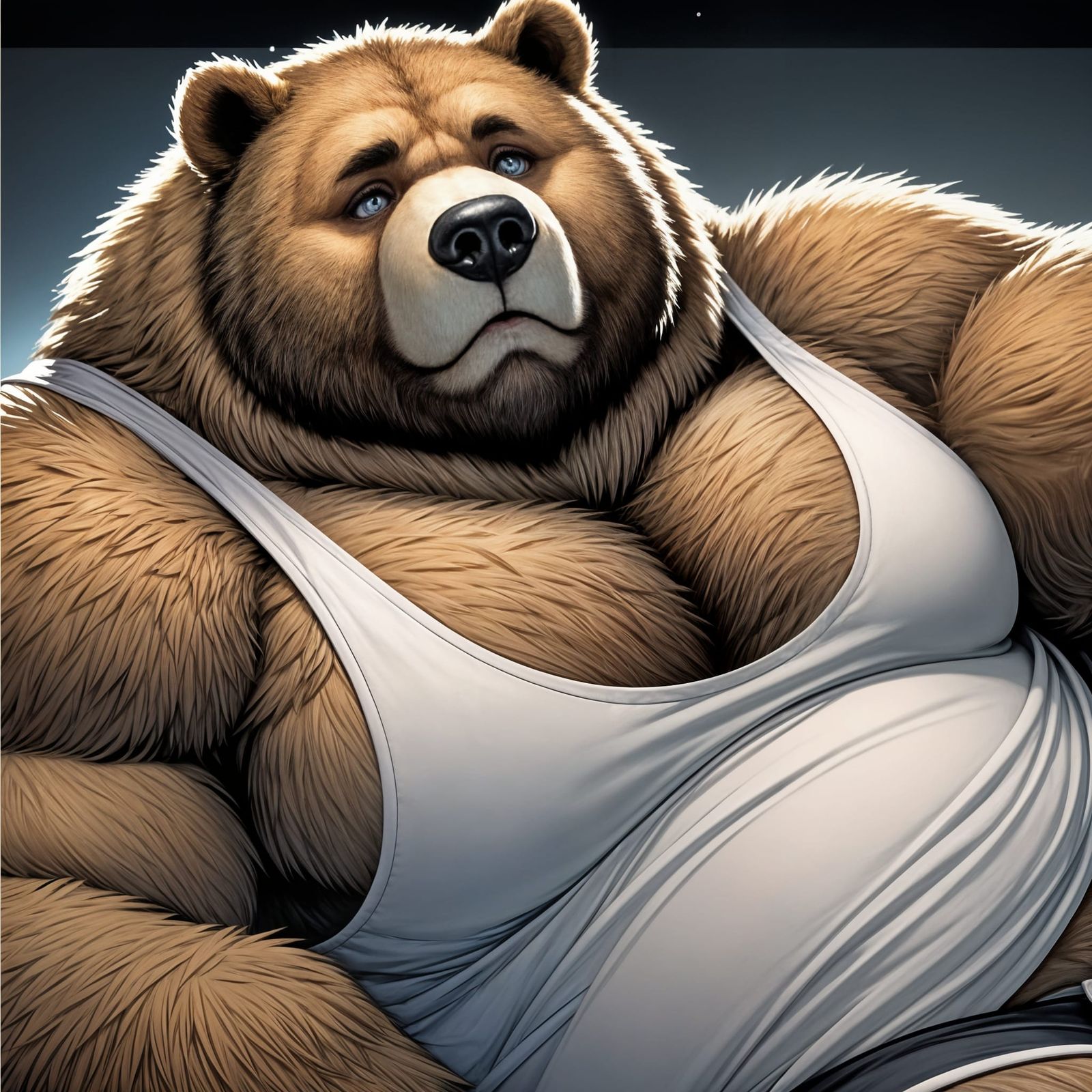 Muscular Kodiak Bear Relaxing in Anime Style