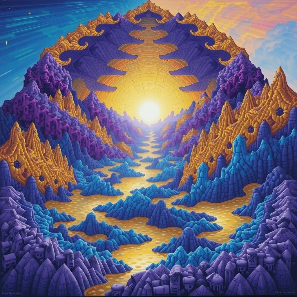 Fractal Landscape with Optical Art and Crystal Symmetry