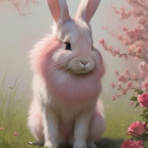 Abstract Rabbit with Rose Hues in Cubist Style