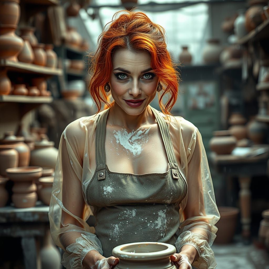 Italian Potter in Chaotic Workshop, Digital Art
