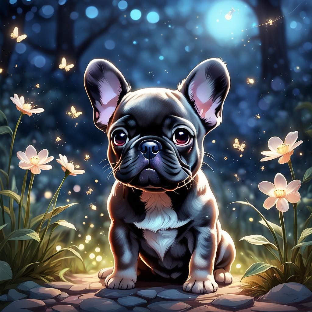 Cute French Bulldog Puppy in Anime Style