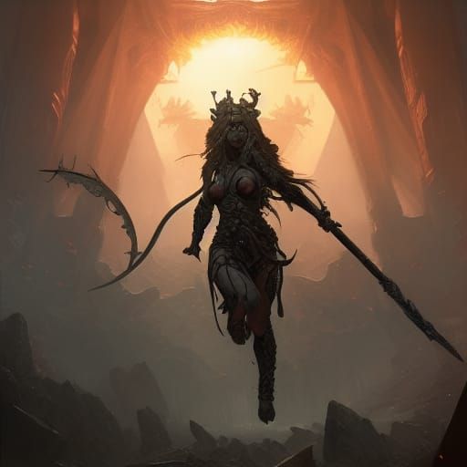 Orc Goddess of Victory in Dark Fantasy Style