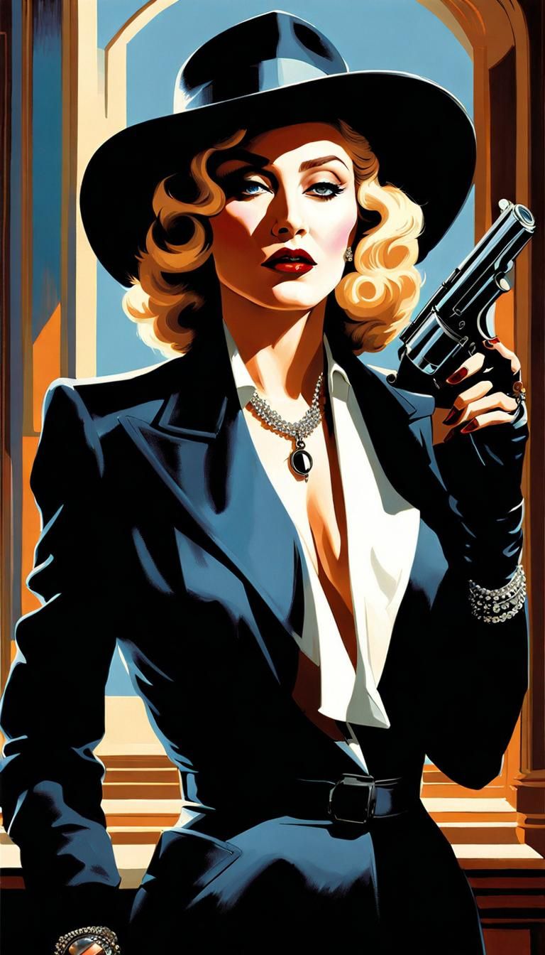 Steampunk Madonna as 40s Film Noir Detective