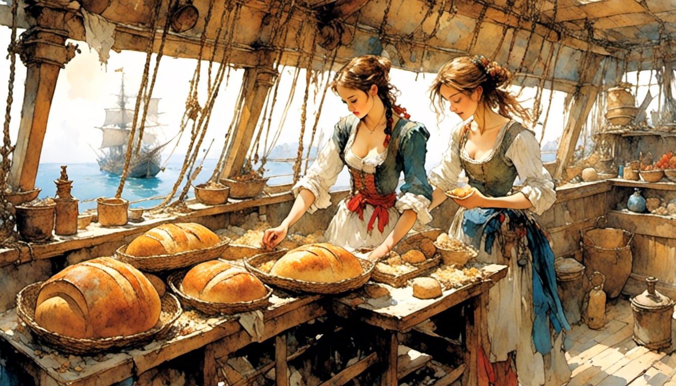 Peasant Girl Baking Bread on Pirate Ship