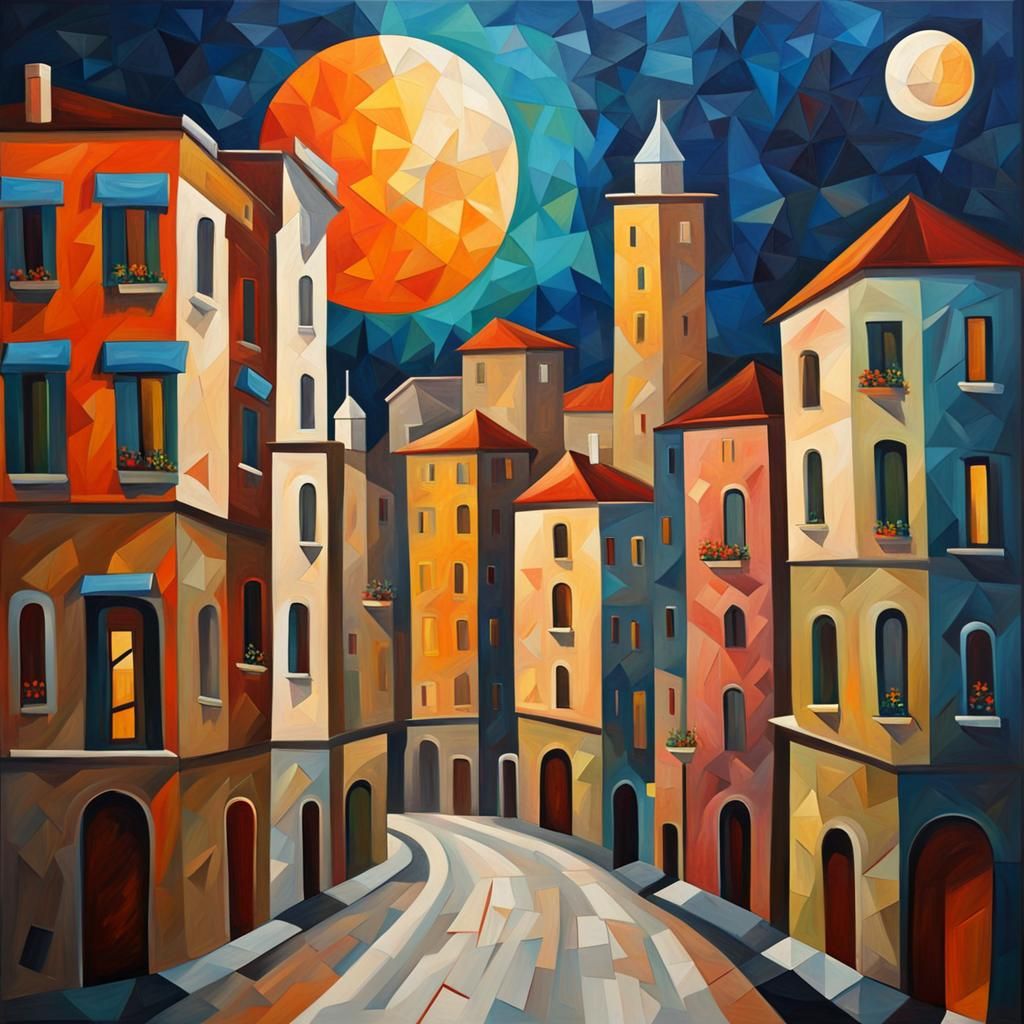 Lunar Cityscape in Naive Art Style