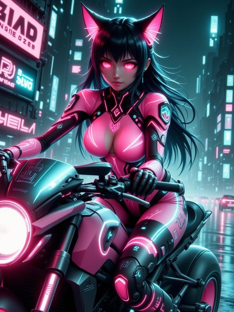 Long hair fox eared Motoko Kusinagi in pink and blue stealth...