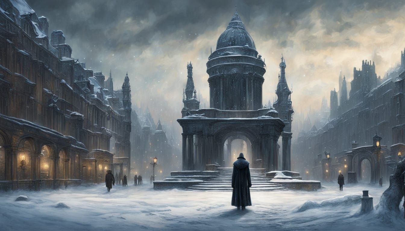 Surreal Winter Scene in London's Deserted City Square