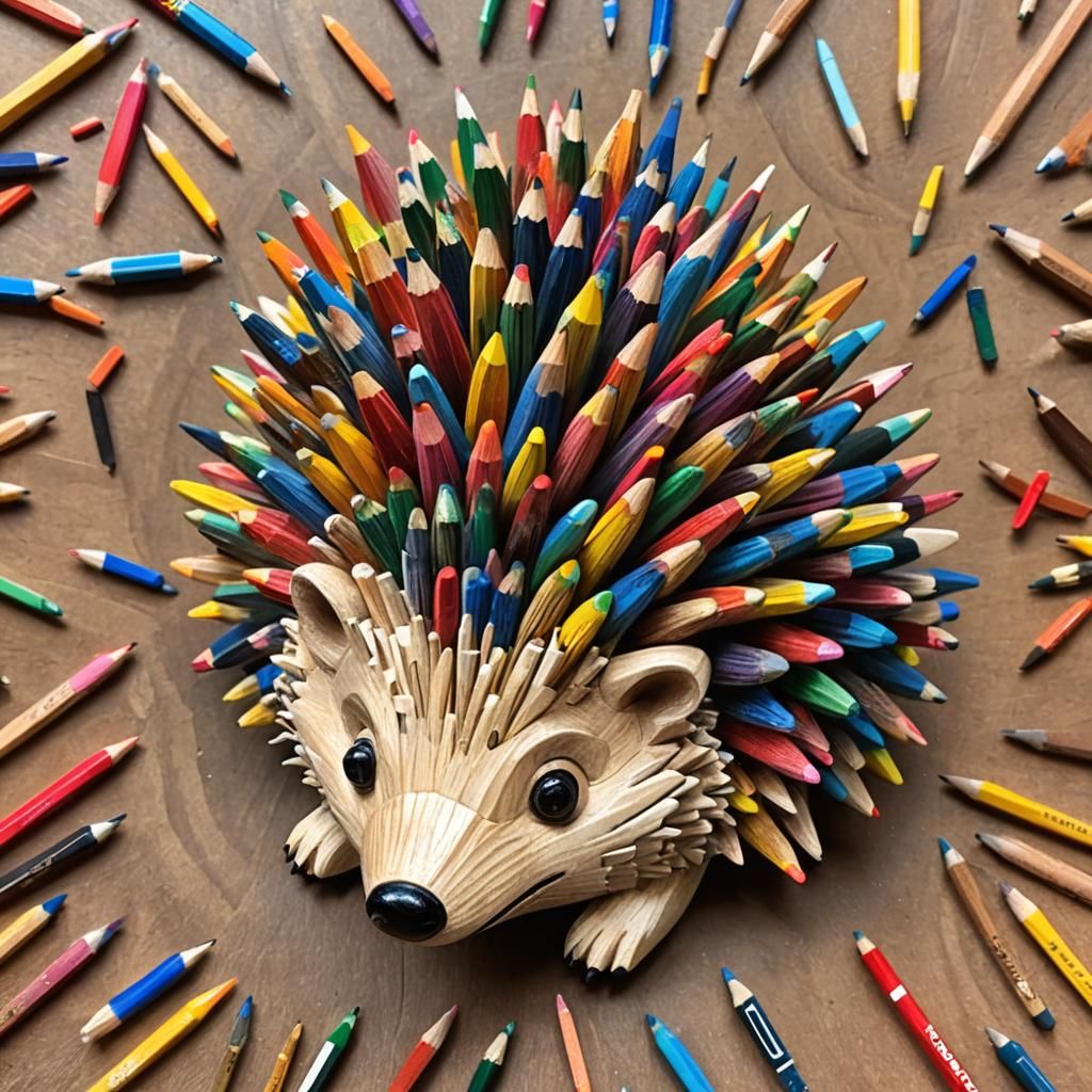 Whimsical Wooden Hedgehog with Pencil Spines