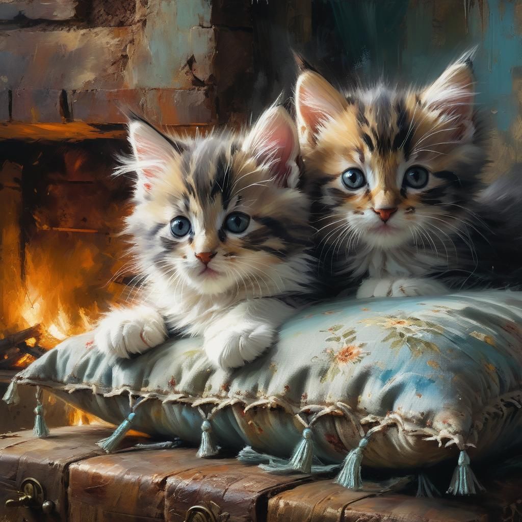 Kittens on Pillow: Detailed Matte Painting