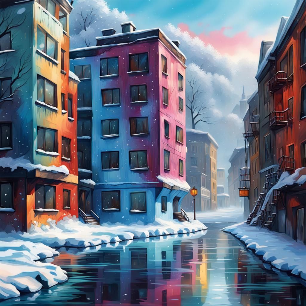 Winter River in Graffiti Art Style