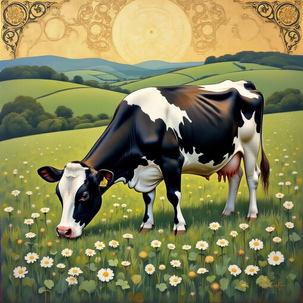 Jersey Cow in Rolling Hills Impressionist Oil Painting