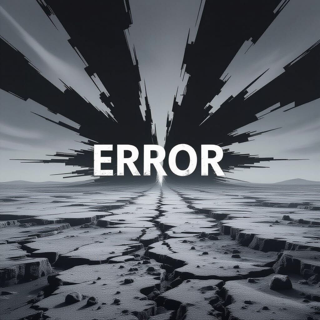 Monochrome Landscape Features Stark White 'Error' Text