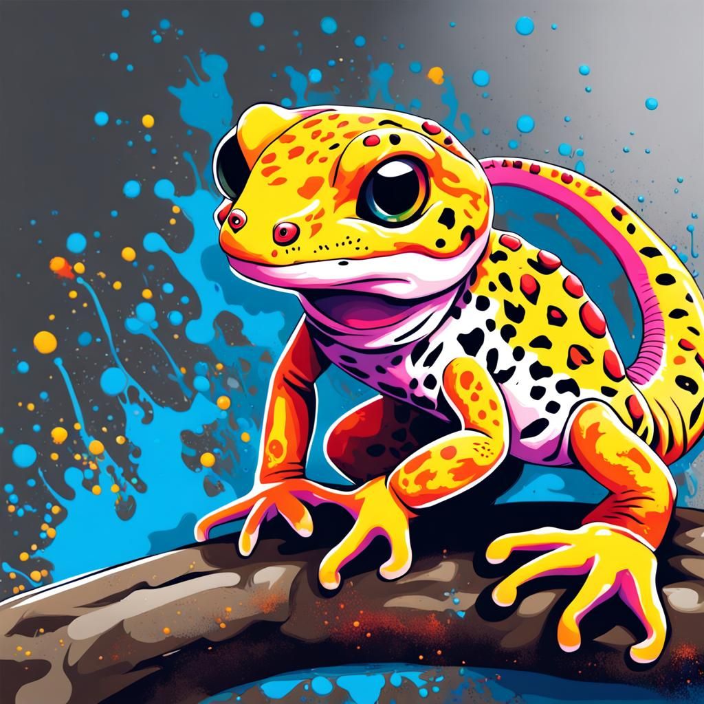 Cute Leopard Gecko in Graffiti Street Art Style