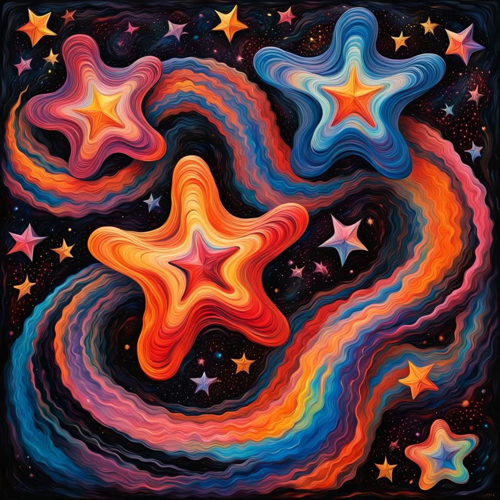 Stars Dancing in Cosmic Vortex as Impasto Painting
