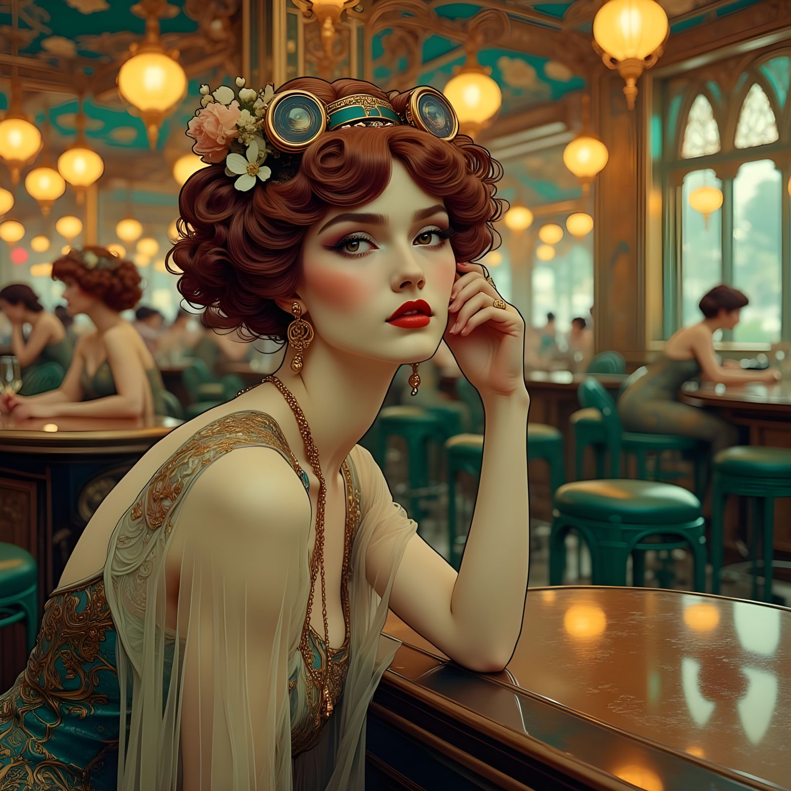 1920s Diner Flapper Dresses in Art Nouveau Style