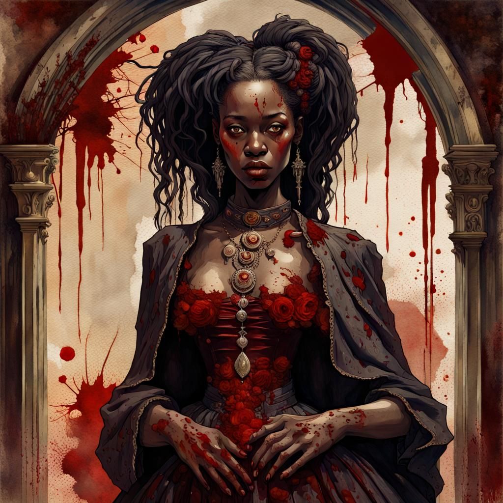 Beautiful African Vampiress in Renaissance Dress