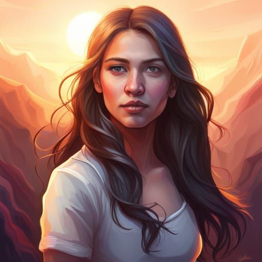 Beautiful Mexican-American Girl Portrait in Digital Art Styl...