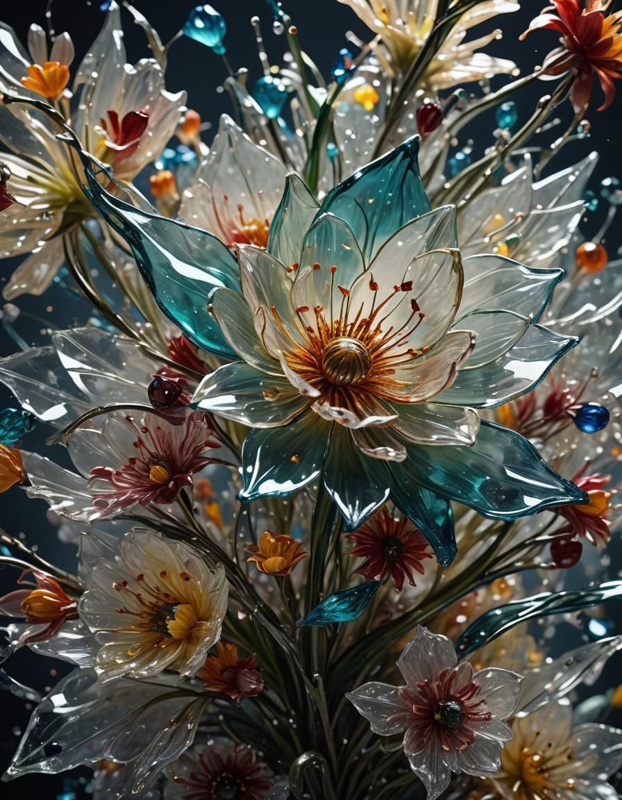 Ethereal Shattered Glass Flower Bouquet Photography