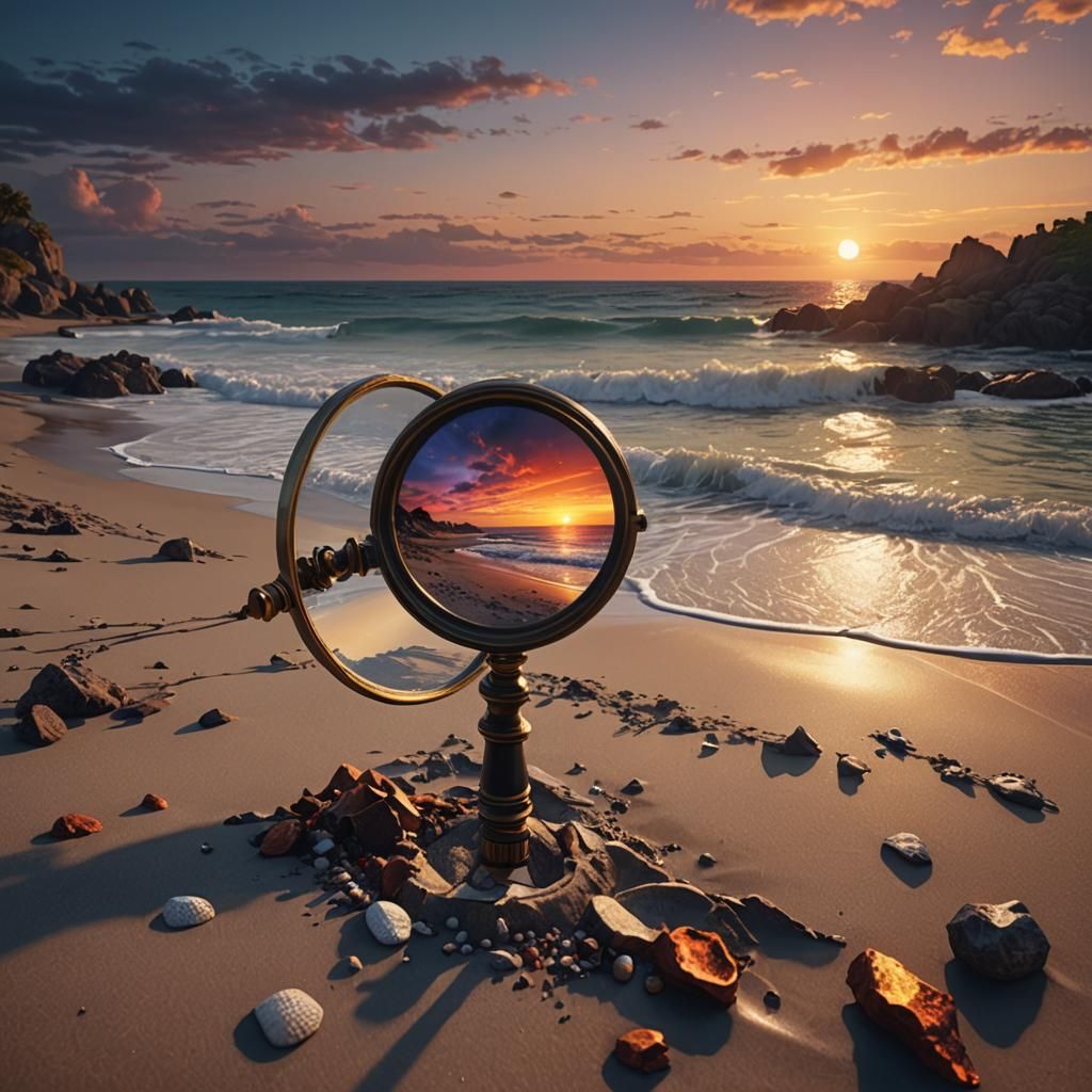 Mystical Sunset Beach Scene in Detailed Matte Painting