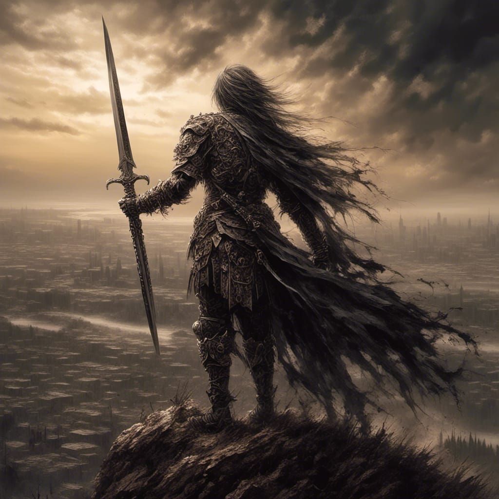 Medieval Warlord Overlooking Battlefield in Golden Light