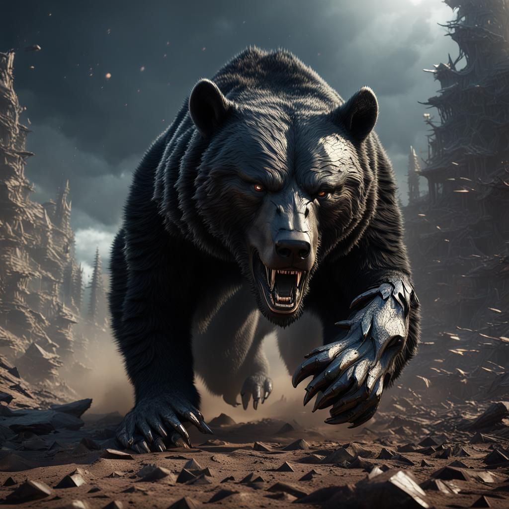 Futuristic Black Bear Emerges: Sci-Fi Monster