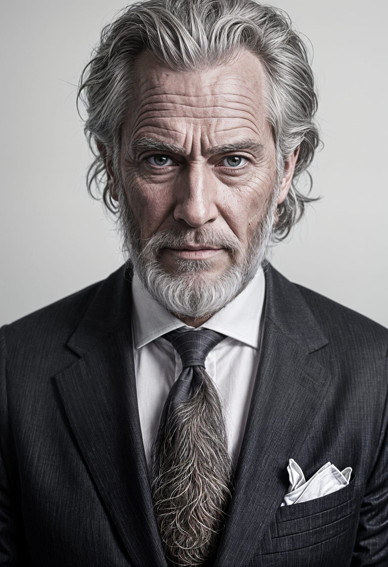 Hyperrealistic Portrait of an Old Man in Executive Clothes