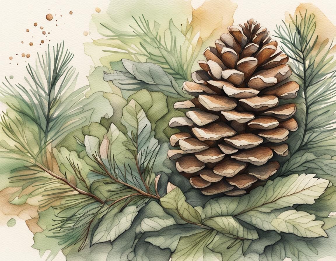 Whimsical Graphite Sketch of Pinecone and Greenery