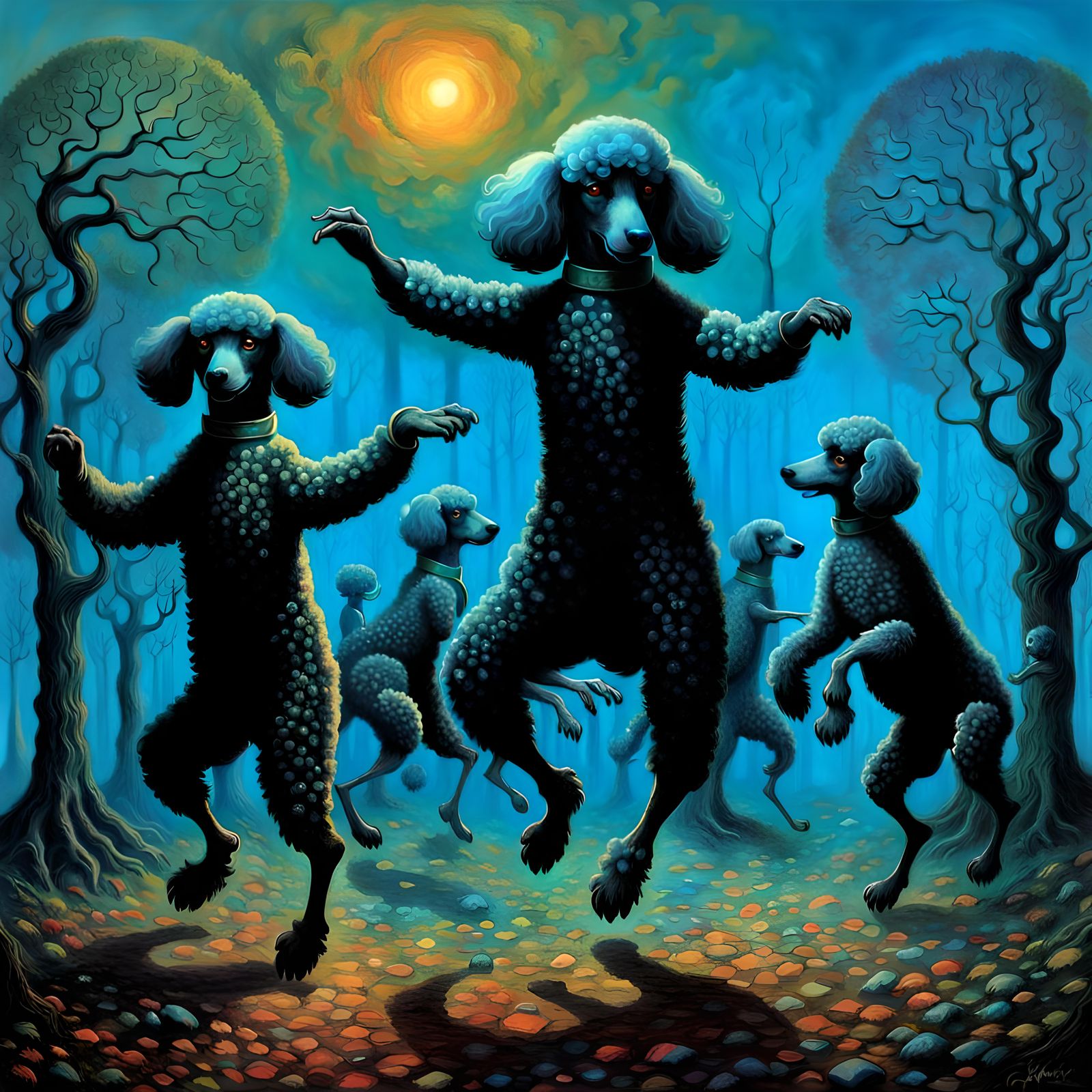 Poodles Dancing in a Beksinski Cottagecore Style