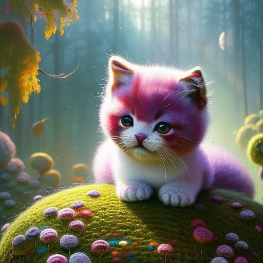 Adorable Yarn Kittens: Digital Art Masterpiece
