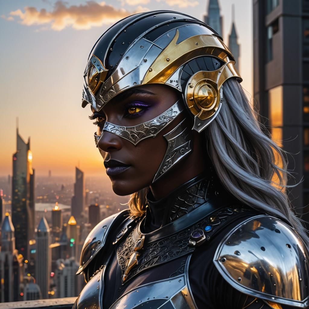 Drow Warrior on Sci-Fi Balcony at Sunset