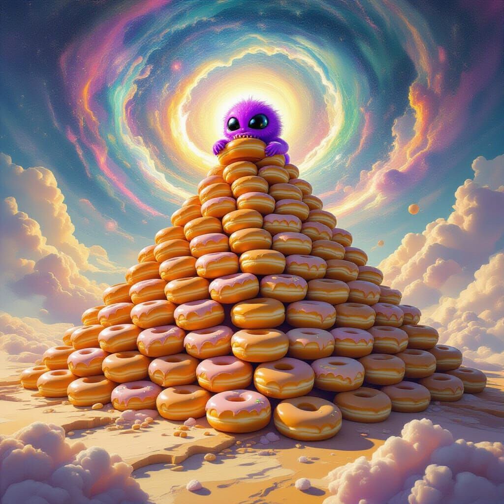 Donut Pyramid with Alien in Cosmic Vortex