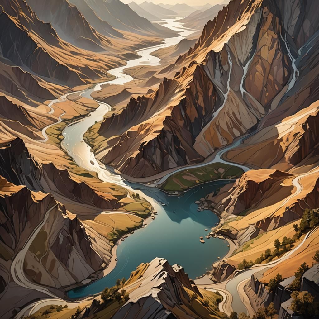 Abstract Mountain River in Hyperrealistic Surrealist Style