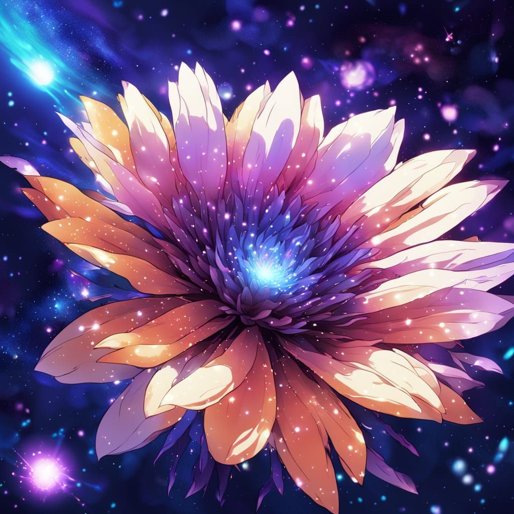 Vibrant Manga Flower Blooms in Cosmic Space