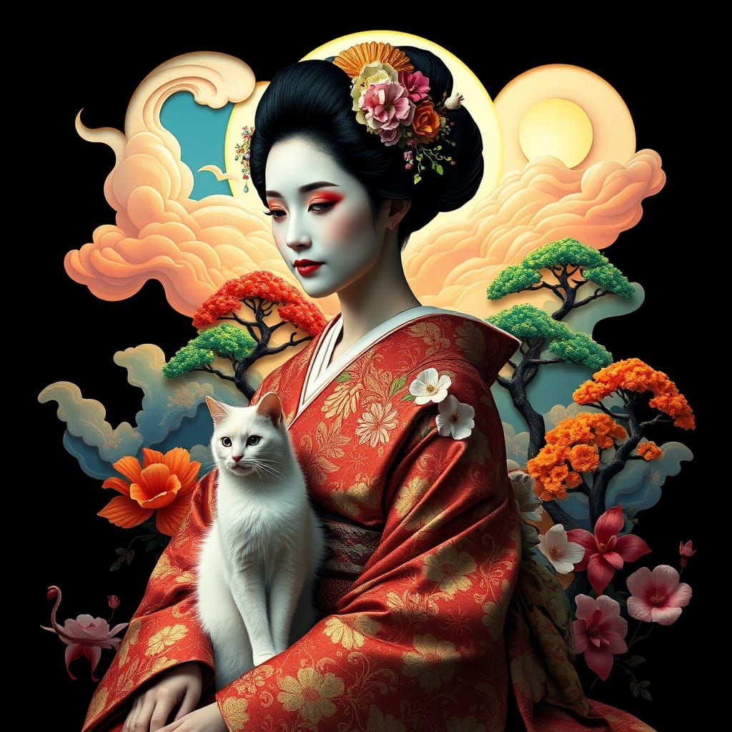 Stunning Geisha Portrait in Traditional Japanese Kimono